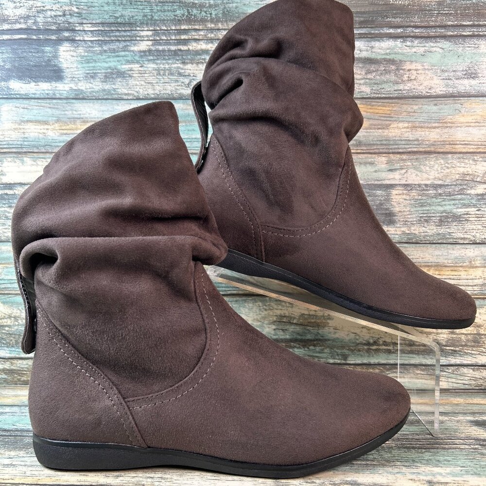 Aldo Slouch Ankle Boot Womens Sz 7 Brown Fabric Flat Boho Casual Pull On Comfort
